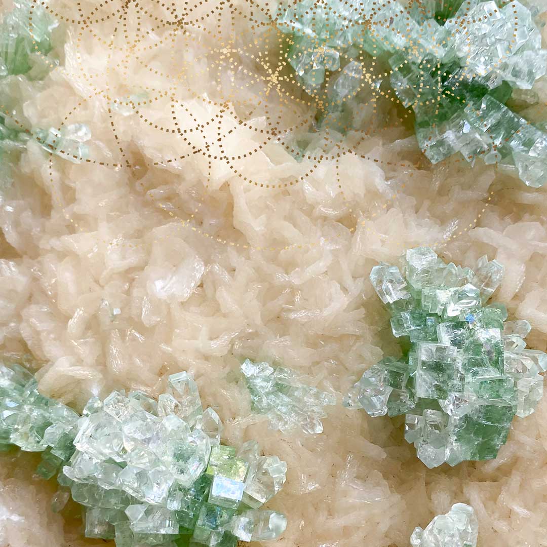 Soulmate Crystals Product Collection Zeolites, Green Apophyllite, Peach Stilbite, Diamond Apophyllite