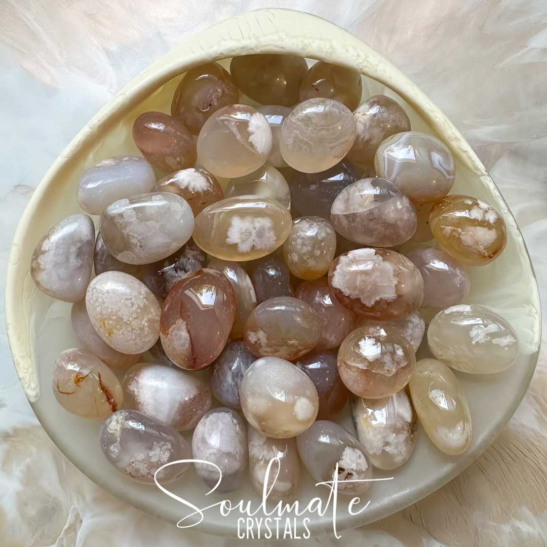 Soulmate Crystals Cherry Blossom Flower Agate Tumbled Stone, Blush Crystal for Manifestation, Positivity and Expansion.