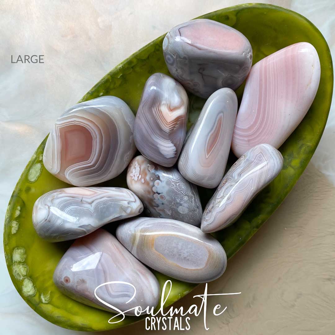 Soulmate Crystals Agate Pink Botswana Tumbled Stone, Banded Pink Grey Crystal for Love, Protection, Emotional Wellbeing, Creativity.