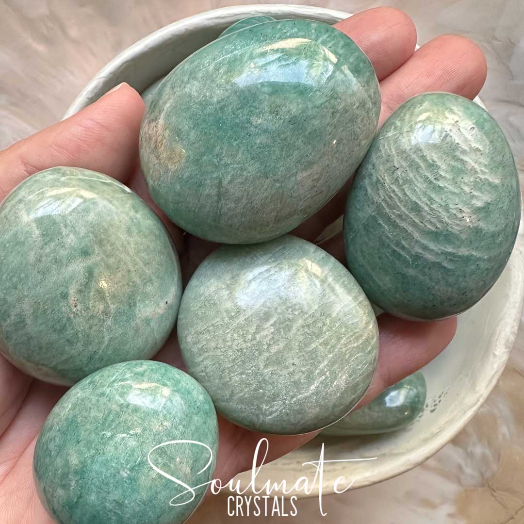Soulmate Crystals Amazonite Polished Crystal Pebble, Green Blue Crystal for Hope, Truth, Communication, Boundaries, Positive Self-Expression, Manifestation.