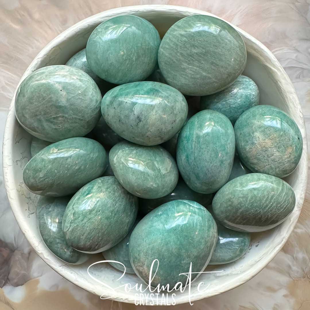 Soulmate Crystals Amazonite Polished Crystal Pebble, Green Blue Crystal for Hope, Truth, Communication, Boundaries, Positive Self-Expression, Manifestation.