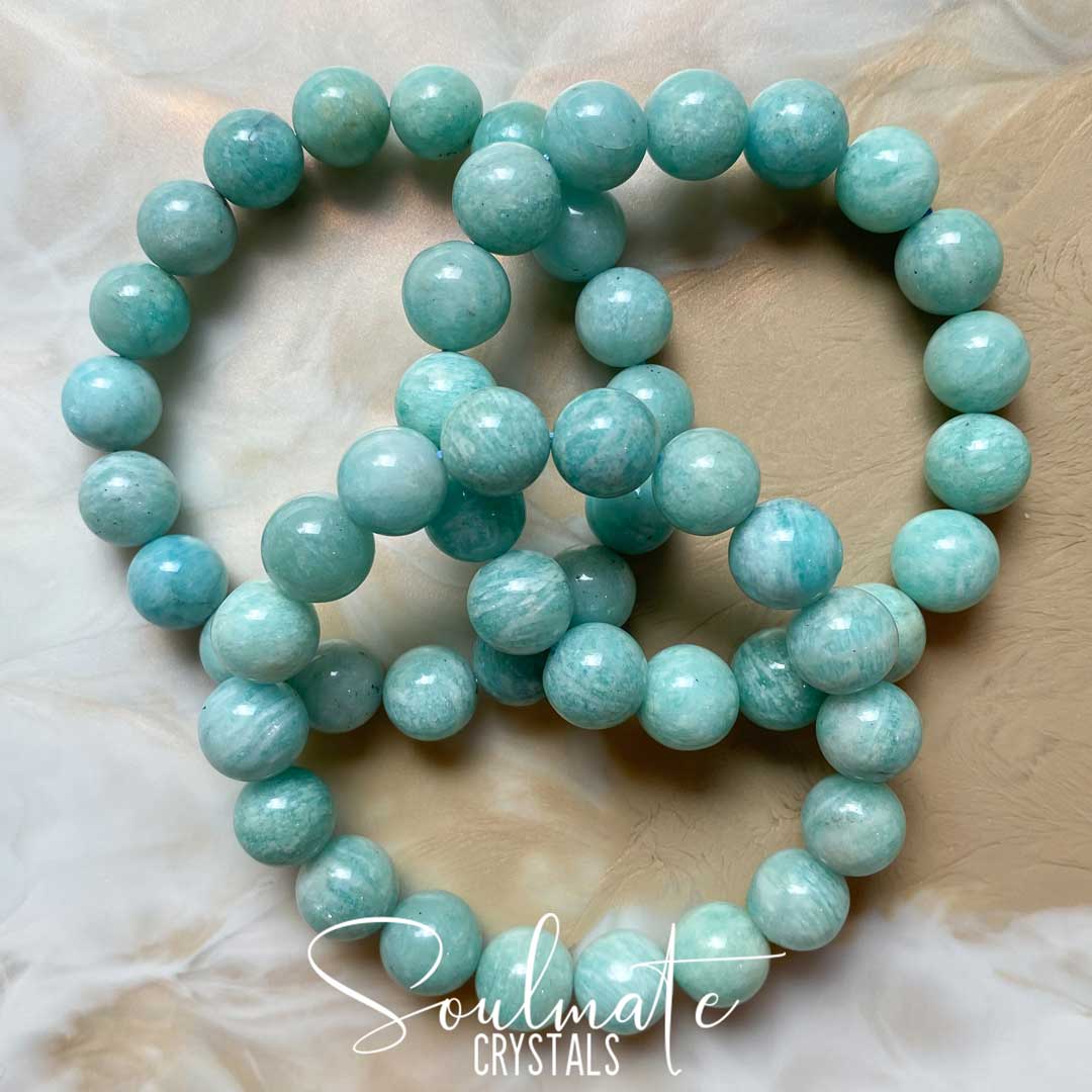 Soulmate Crystals Amazonite Polished Crystal Bracelet, Teal Blue Crystal for Hope, Tranquility.