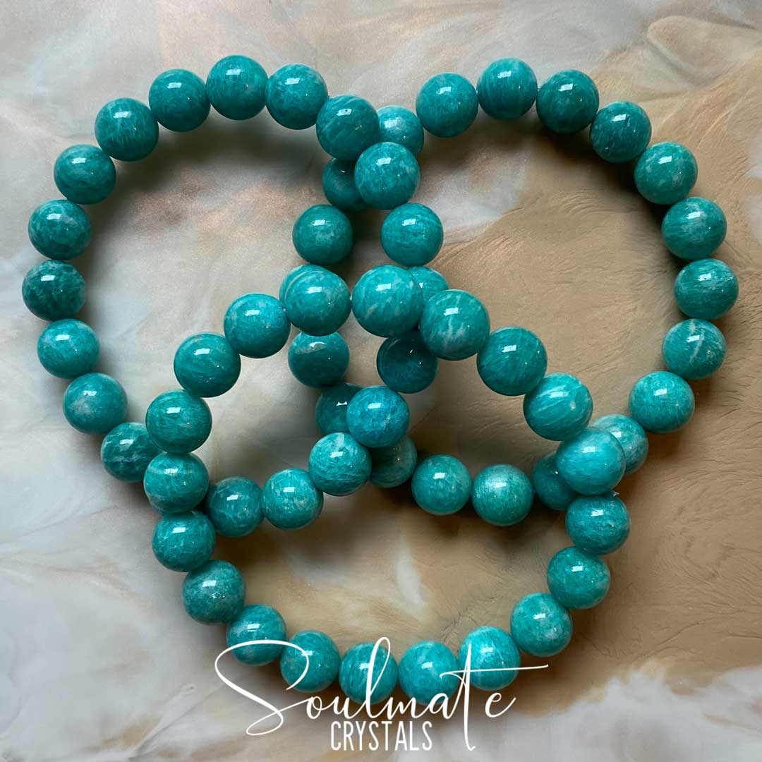 Soulmate Crystals Amazonite Polished Crystal Bracelet, Aqua Blue Crystal for Hope, Tranquility.