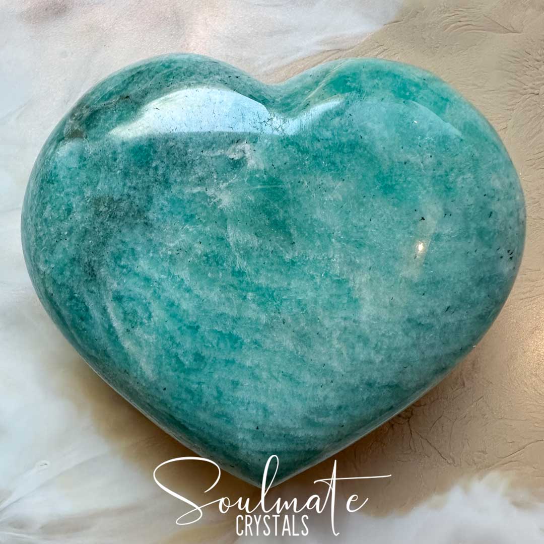 Soulmate Crystals Amazonite Polished Crystal Heart, Teal Blue Crystal for Hope, Tranquility, Communication, Boundaries.