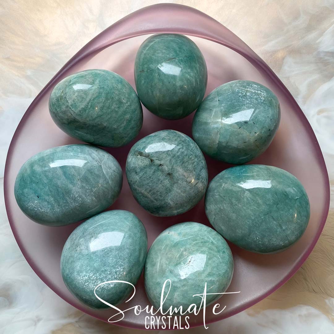 Soulmate Crystals Amazonite Polished Crystal Pebble, Alpine Blue Crystal for Hope, Anxiety, Courage, Stamina, Manifestation.