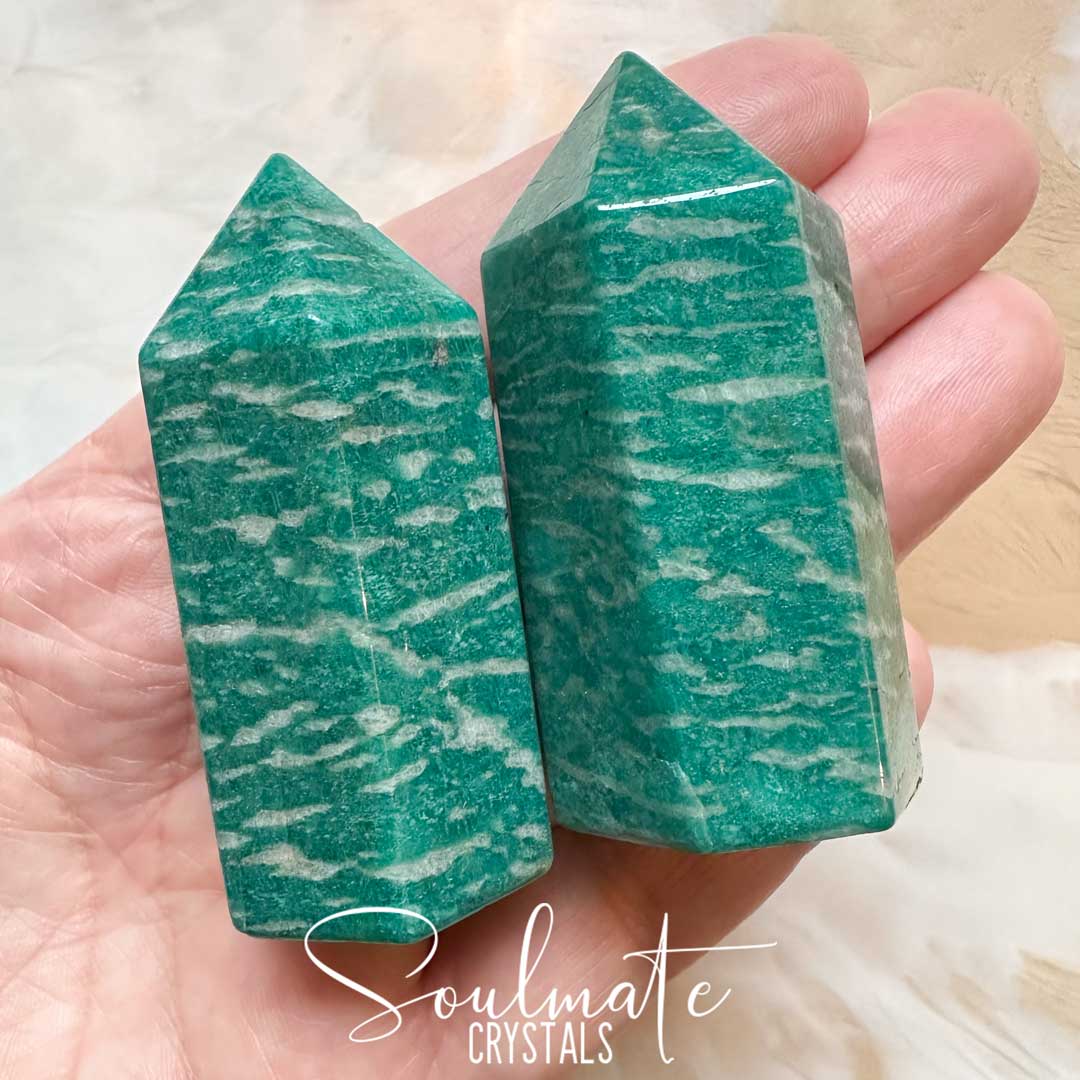 Soulmate Crystals Amazonite Polished Crystal Point, Turquoise Blue Crystal for Hope, Tranquility, Courage.