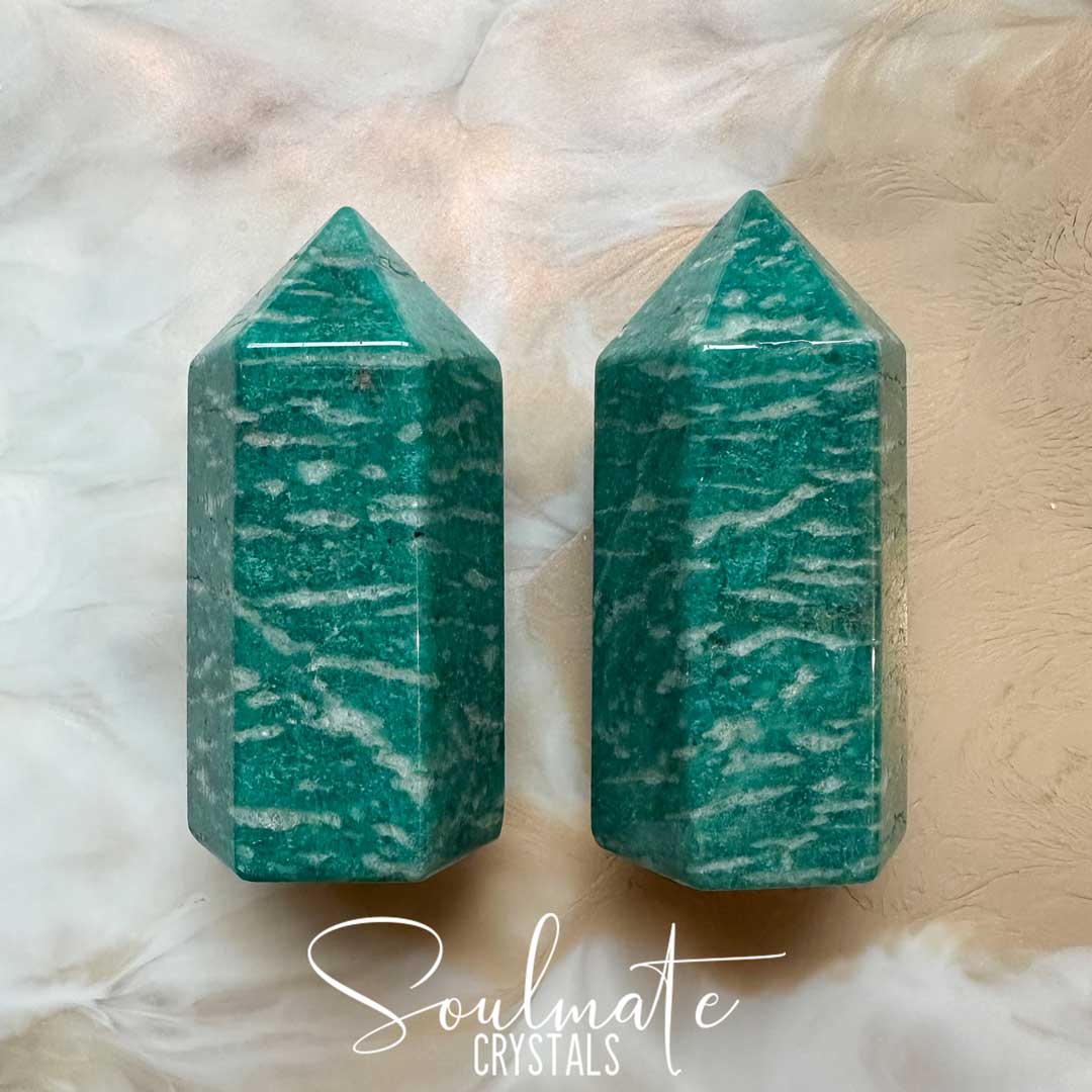 Soulmate Crystals Amazonite Polished Crystal Point, Turquoise Blue Crystal for Hope, Tranquility, Courage.