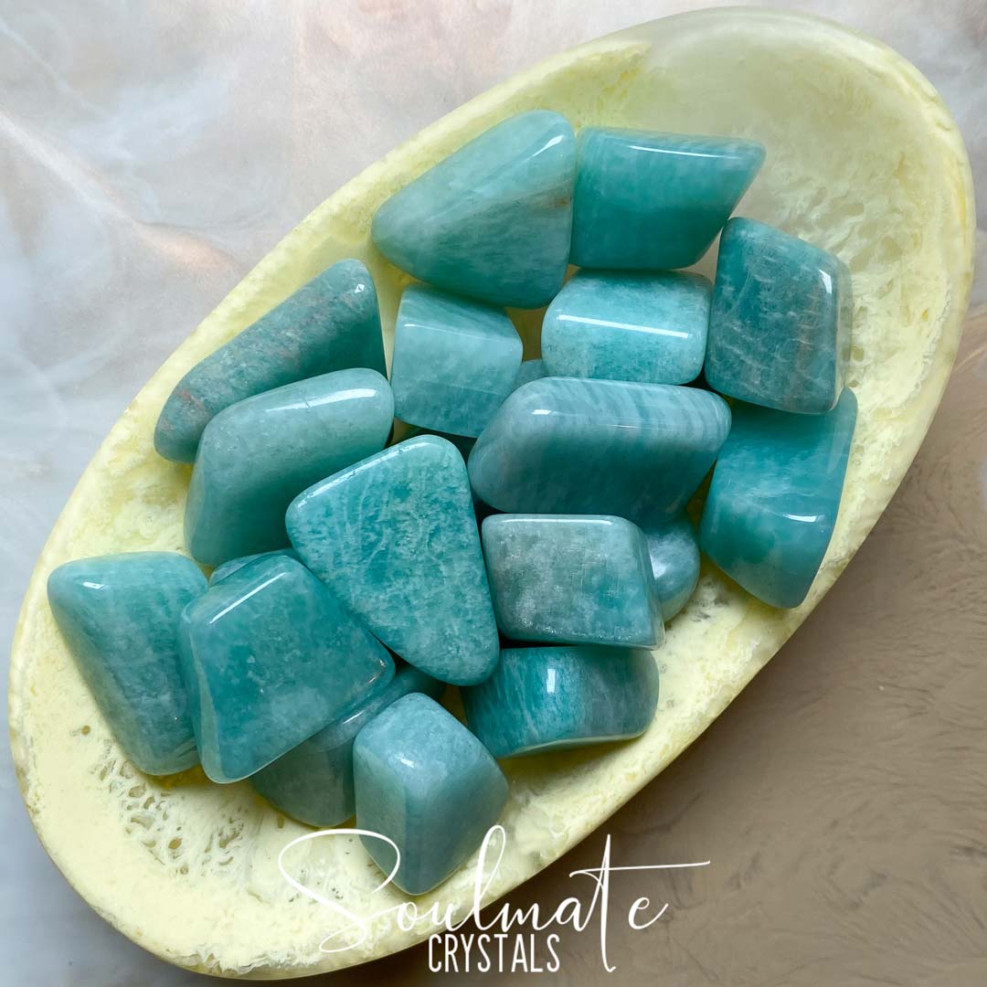 Soulmate Crystals Amazonite Tumbled Stone, Polished Teal Blue Crystal for Hope