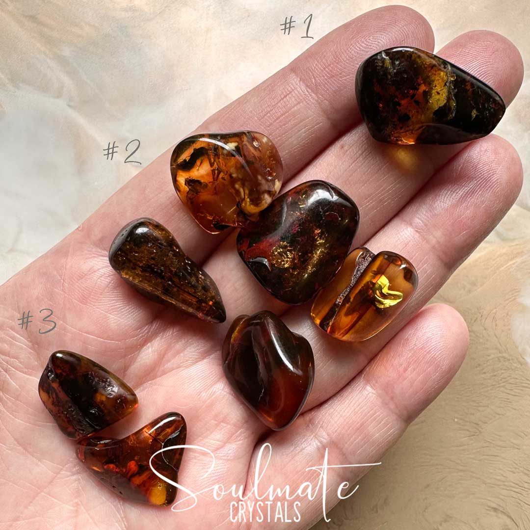 Soulmate Crystals Amber Baltic Tumbled Stone, Polished Golden Red Amber Crystal for Nurturing, Protection and Ancient Wisdom, Warmth, Comfort, Size XS, Extra Small