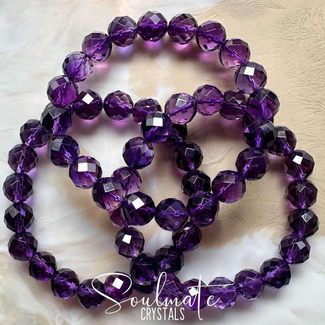 Soulmate Crystals Amethyst Faceted Polished Crystal Bracelet, Purple Crystal, for Calm, Serenity and Reduce Anxiety, One Size Fits Most, Crystal Jewellery