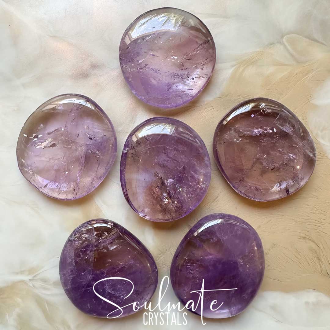 AMETHYST POLISHED CRYSTAL PALM STONE GRADE A-AA Soulmate Crystals