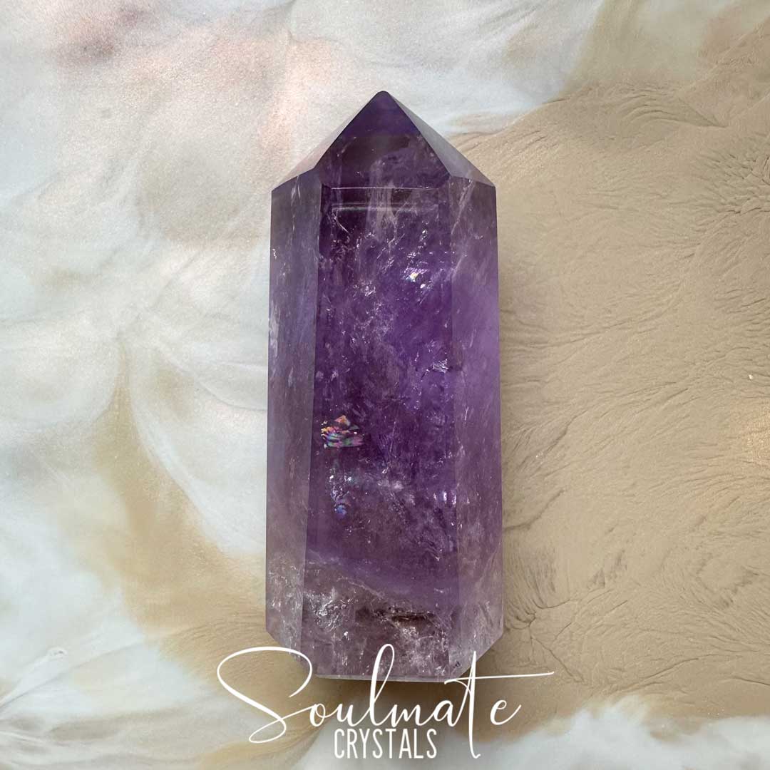 Soulmate Crystals Amethyst Polished Crystal Point, Purple Crystal Generator for Calm, Serenity, Spiritual Growth, Balance, Protection, Peace, Intuition.