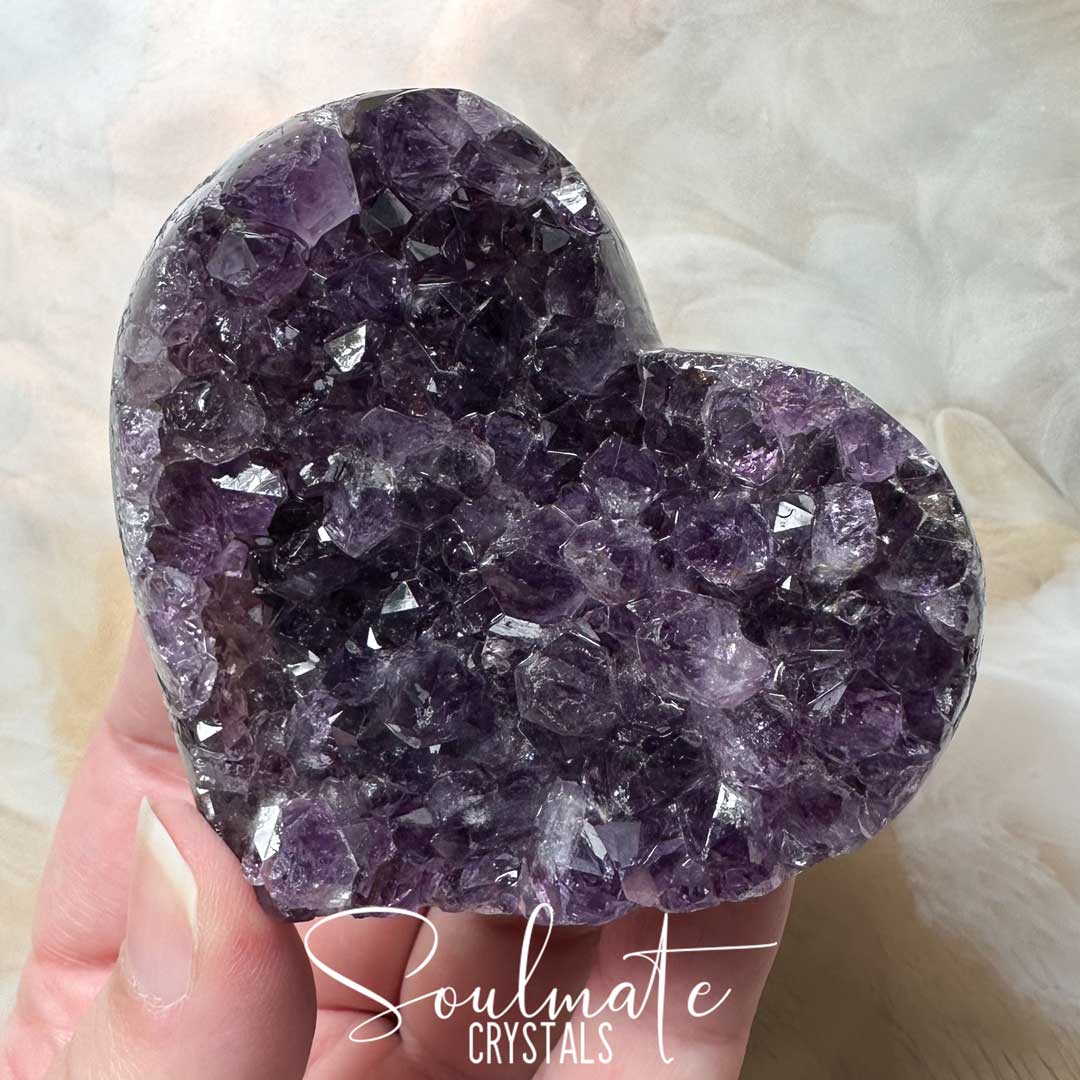 Soulmate Crystals Amethyst Raw Natural Crystal Heart, Druzy Purple Crystal for Calm, Serenity and Reduce Tension.