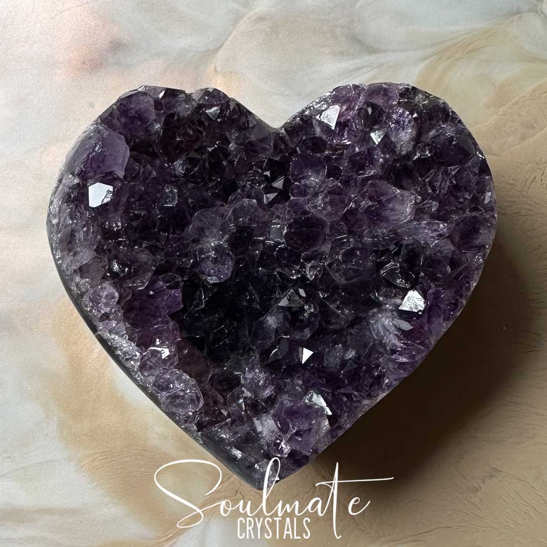 Soulmate Crystals Amethyst Raw Natural Crystal Heart, Druzy Purple Crystal for Calm, Serenity and Reduce Tension.