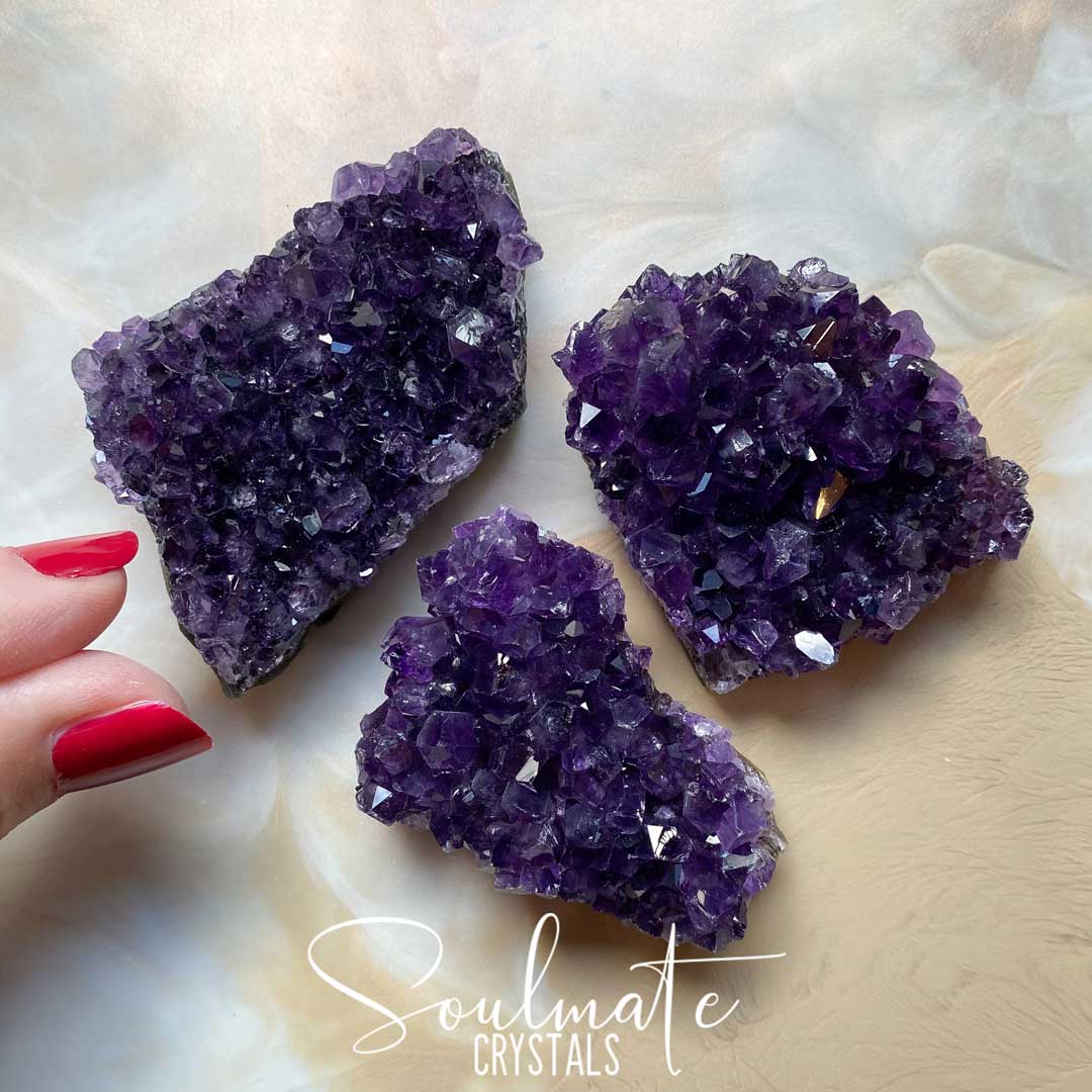 Soulmate Crystals Amethyst Raw Natural Cluster, Purple Crystal Cluster for Calm, Serenity and Reduce Stress, Brazil, Extra Quality Grade AA