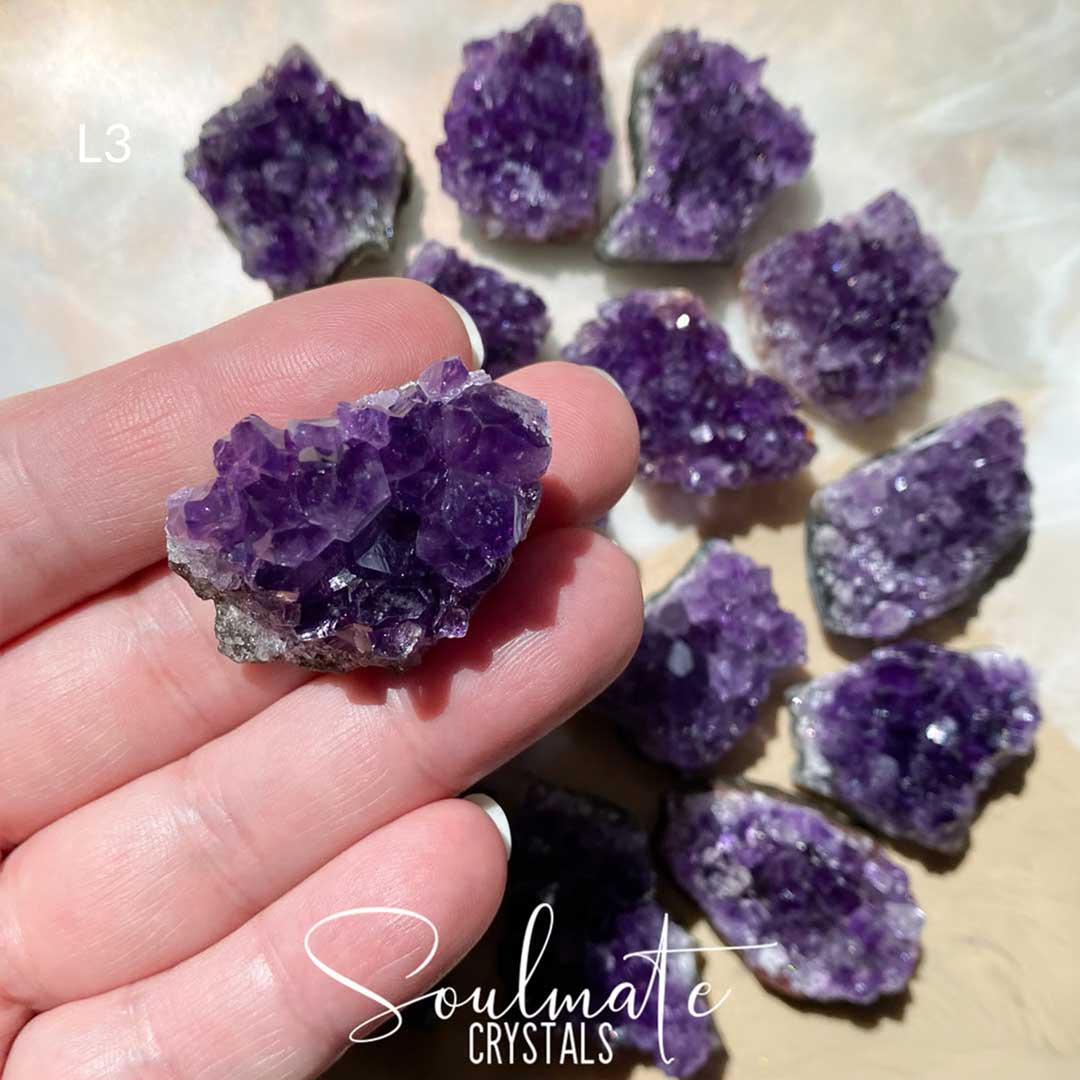 Soulmate Crystals Amethyst Raw Natural Mini Crystal Cluster, Purple Crystal Cluster for Calm, Serenity and Reduce Anxiety, Brazil, Extra Extra Quality Grade