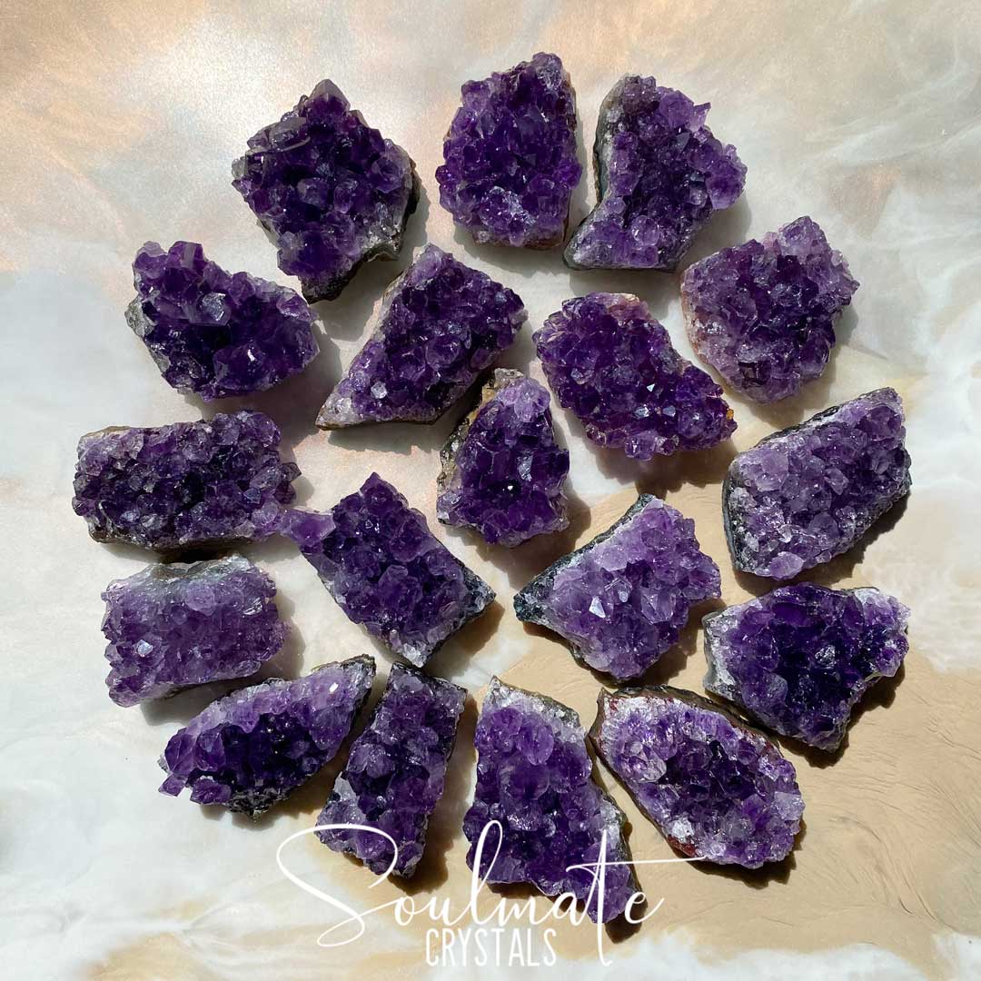 Soulmate Crystals Amethyst Raw Natural Mini Crystal Cluster, Purple Crystal Cluster for Calm, Serenity and Reduce Anxiety, Brazil, Extra Extra Quality Grade