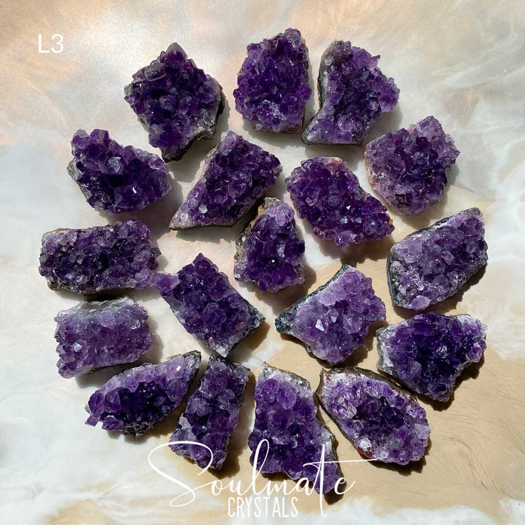 Soulmate Crystals Amethyst Raw Natural Mini Crystal Cluster, Purple Crystal Cluster for Calm, Serenity and Reduce Anxiety, Brazil, Extra Extra Quality Grade