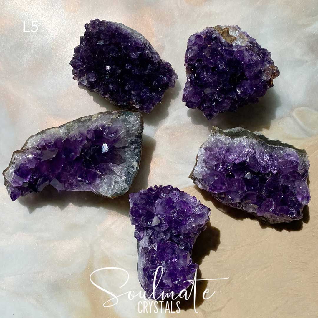 Soulmate Crystals Amethyst Raw Natural Mini Crystal Cluster, Purple Crystal Cluster for Calm, Serenity and Reduce Anxiety, Brazil, Extra Extra Quality Grade