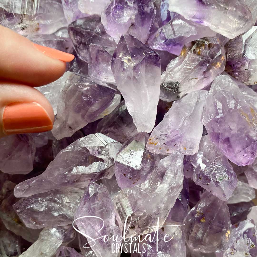 Soulmate Crystals Amethyst Raw Natural Crystal Point Mixed Pack, Purple Crystal for Calm, Serenity and Reduce Stress