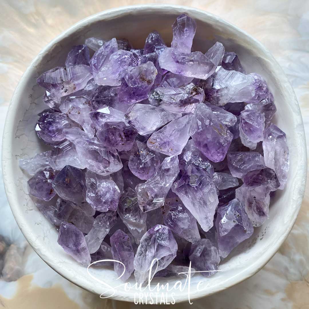 Soulmate Crystals Amethyst Raw Natural Crystal Point Mixed Pack, Purple Crystal for Calm, Serenity and Reduce Stress