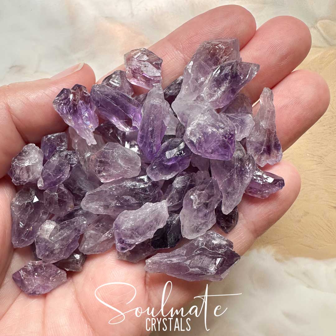 Soulmate Crystals Amethyst Raw Natural Point XS Mixed Pack, Purple Crystal for Calm, Serenity and Reduce Stress.