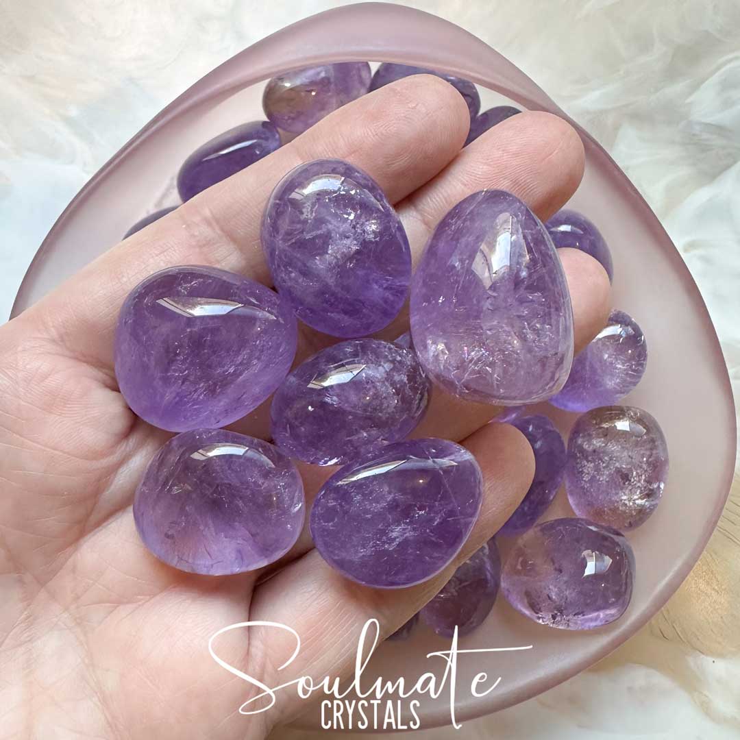 Soulmate Crystals Amethyst Tumbled Stone, Polished Lilac Purple Crystal for Calm, Serenity, Relaxation and Stress Reduction.