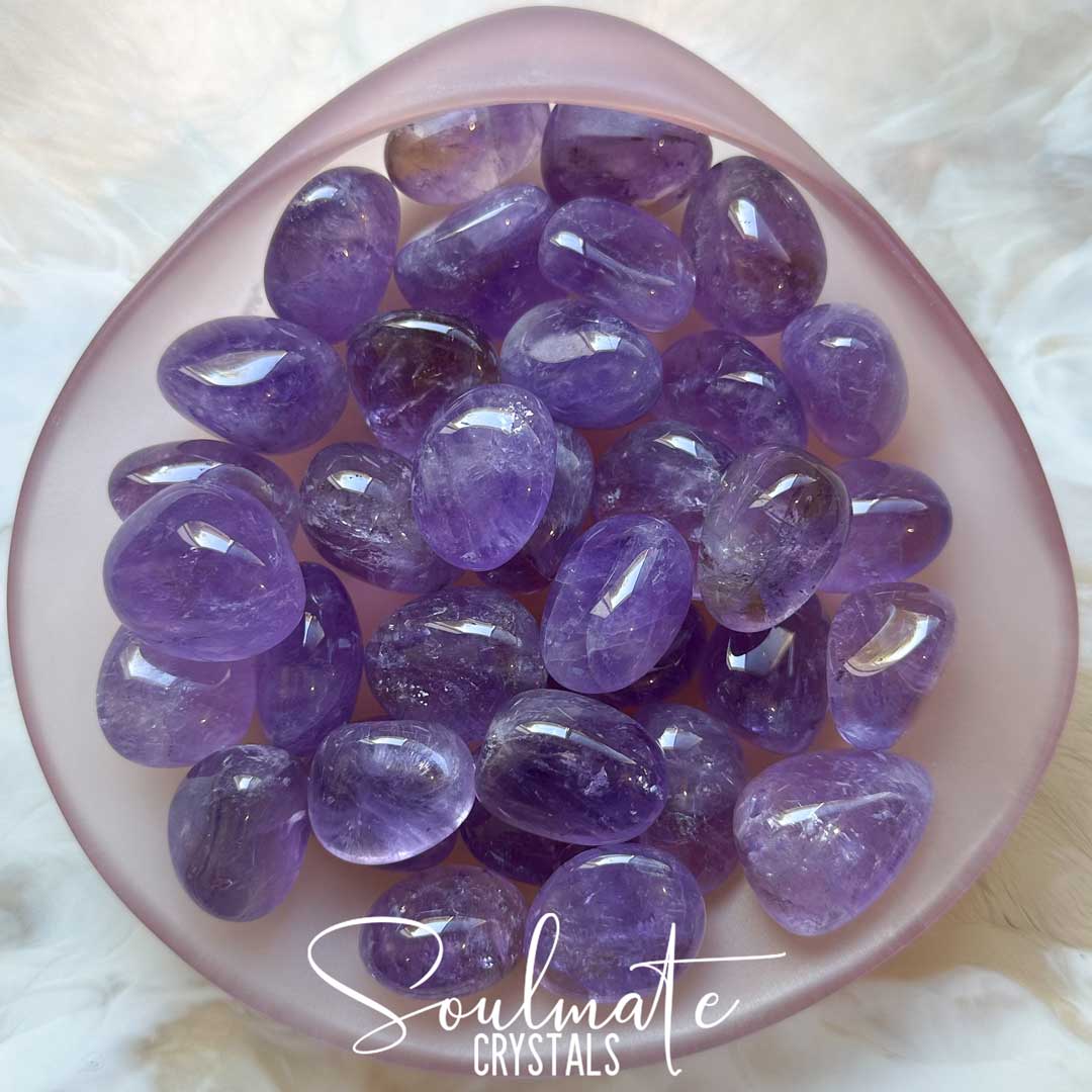 Soulmate Crystals Amethyst Tumbled Stone, Polished Lilac Purple Crystal for Calm, Serenity, Relaxation and Stress Reduction.