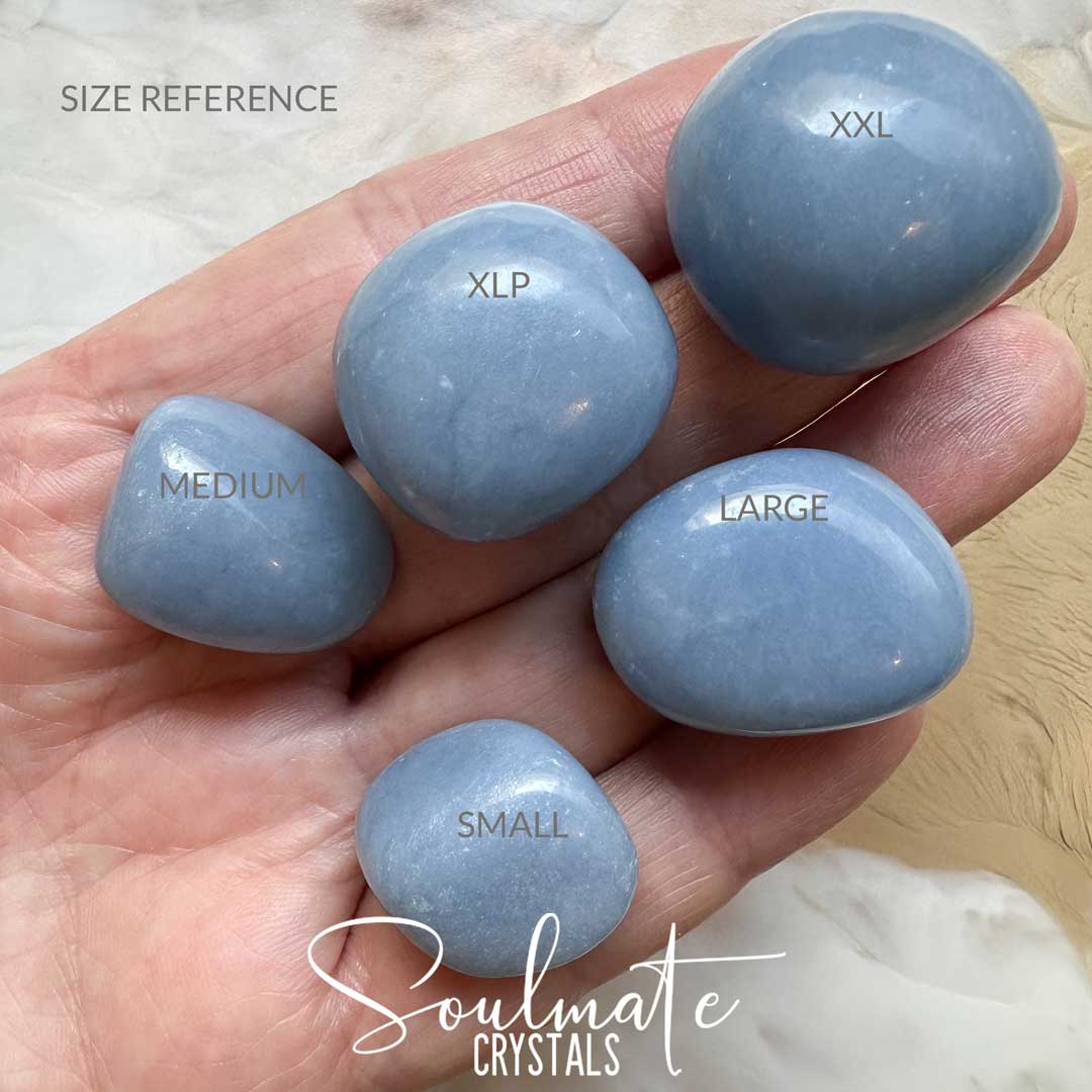 Soulmate Crystals Angelite Tumbled Stone, Light Blue Crystal for Stress Relief, Peace, Relaxation, Serenity, Spiritual Awareness, Emotional Wellbeing, Anhydrite, Angel Stone, Guardian Angel Guidance.