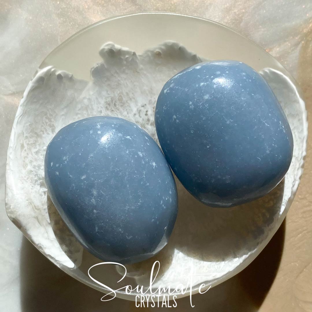 Soulmate Crystals Angelite Tumbled Stone, Pale Blue Crystal for Stress Relief, Peace and Relaxation