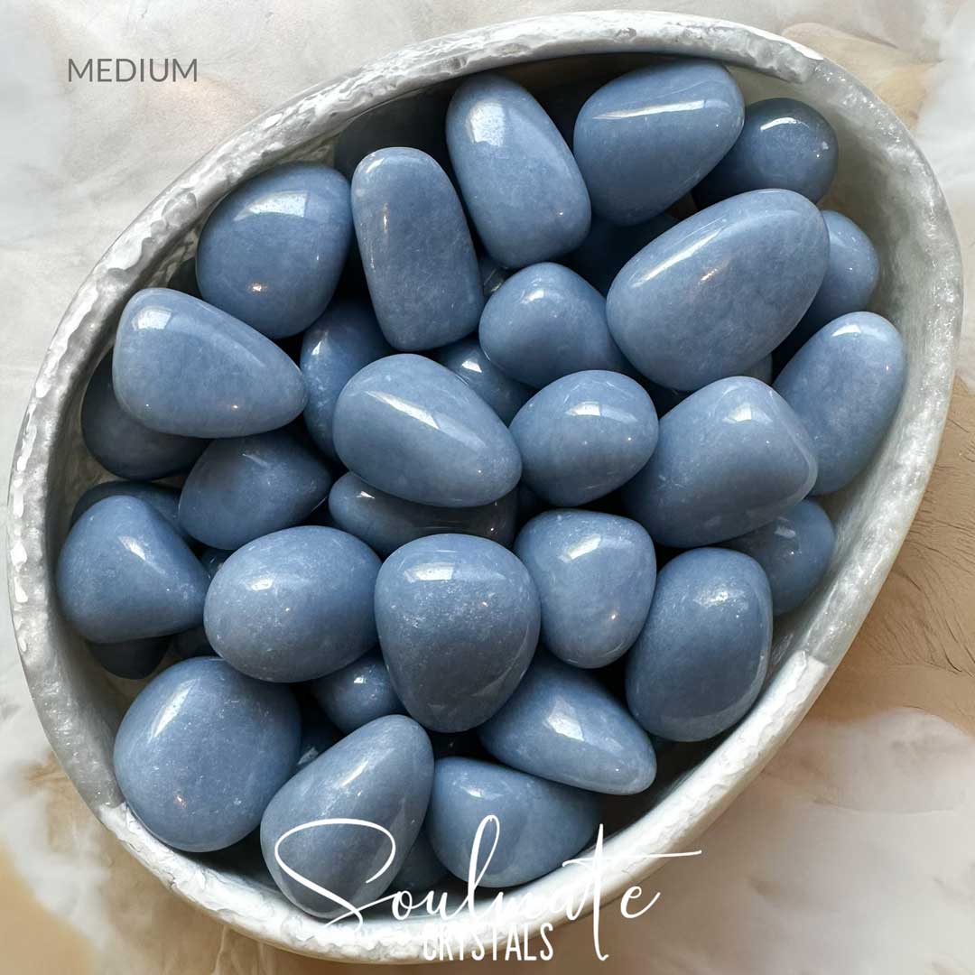 Soulmate Crystals Angelite Tumbled Stone, Light Blue Crystal for Stress Relief, Peace, Relaxation, Serenity, Spiritual Awareness, Emotional Wellbeing, Anhydrite, Angel Stone, Guardian Angel Guidance.