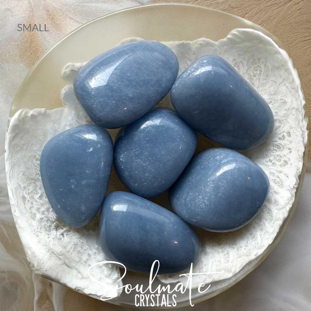 Soulmate Crystals Angelite Tumbled Stone, Light Blue Crystal for Stress Relief, Peace, Relaxation, Serenity, Spiritual Awareness, Emotional Wellbeing, Anhydrite, Angel Stone, Guardian Angel Guidance.