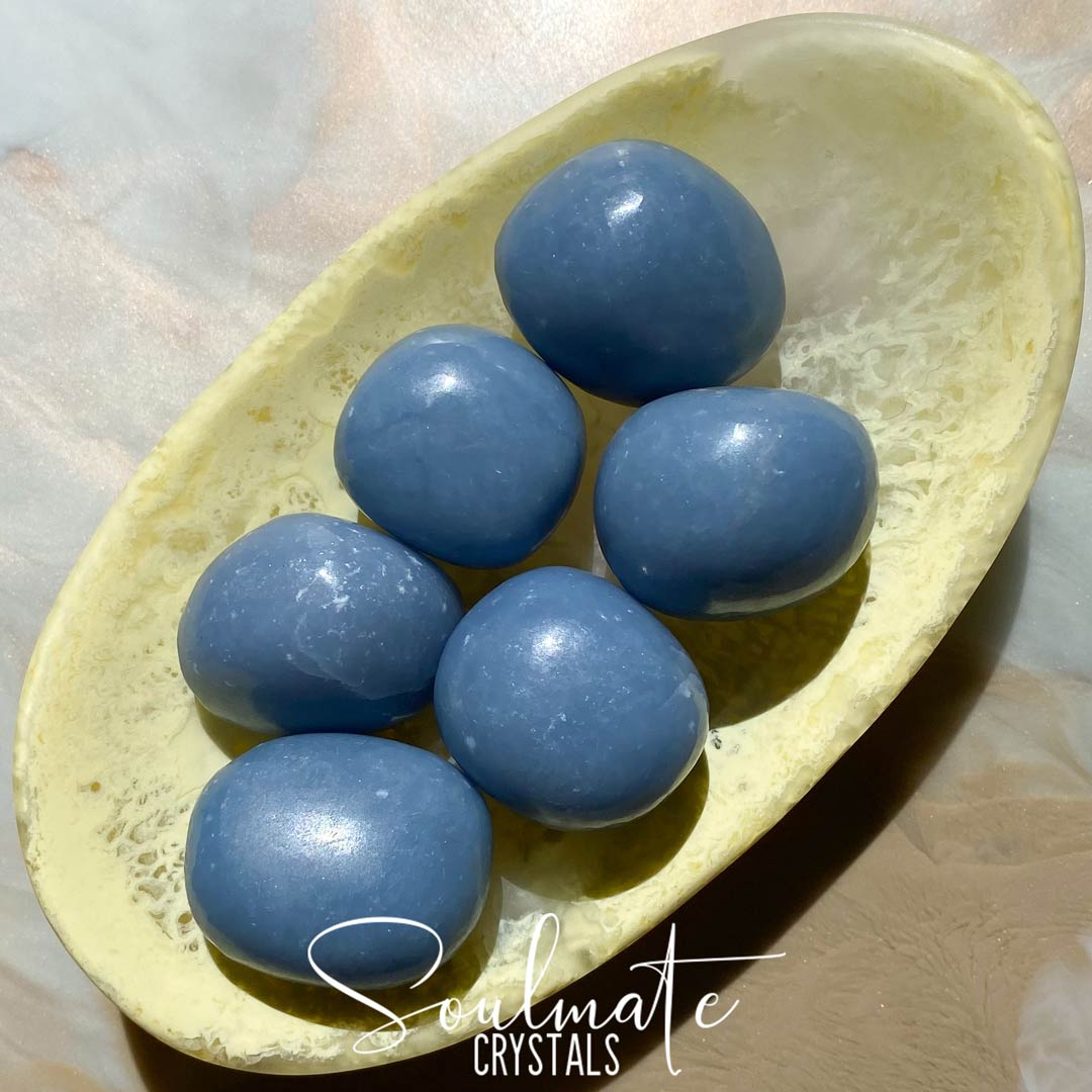 Soulmate Crystals Angelite Tumbled Stone, Pale Blue Crystal for Stress Relief, Peace and Relaxation