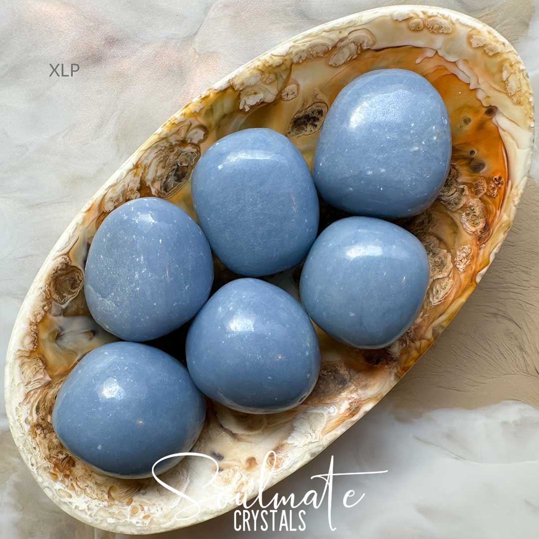 Soulmate Crystals Angelite Tumbled Stone, Light Blue Crystal for Stress Relief, Peace, Relaxation, Serenity, Spiritual Awareness, Emotional Wellbeing, Anhydrite, Angel Stone, Guardian Angel Guidance.