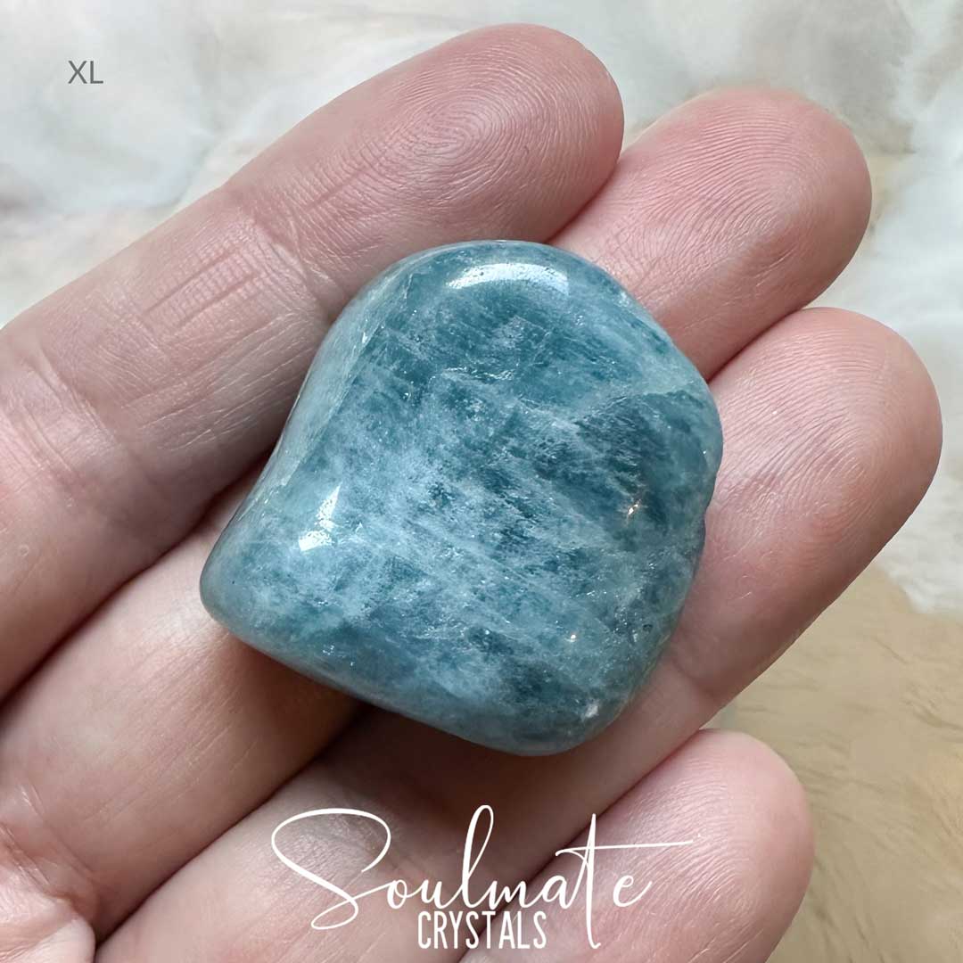Soulmate Crystals Aquamarine Beryl Blue Tumbled Stone, Blue Crystal for Love, Luck, Courage, Harmony, Emotional Wellbeing, Water Travel.