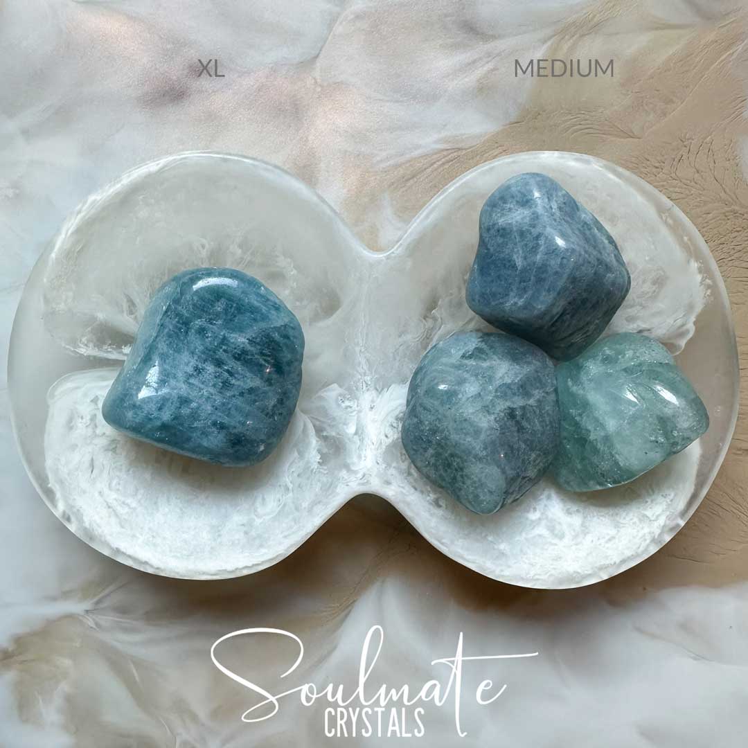Soulmate Crystals Aquamarine Beryl Blue Tumbled Stone, Blue Crystal for Love, Luck, Courage, Harmony, Emotional Wellbeing, Water Travel.