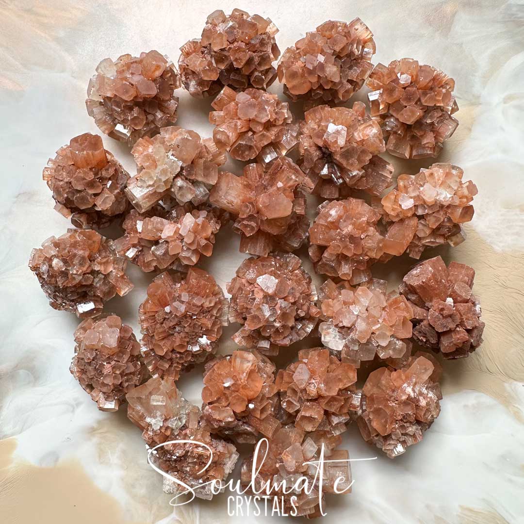 Soulmate Crystals Star Aragonite Raw Natural Stone Cluster, Red and Clear Star-Shaped Crystal for Earth Conservation, Loving Energy and Positivity