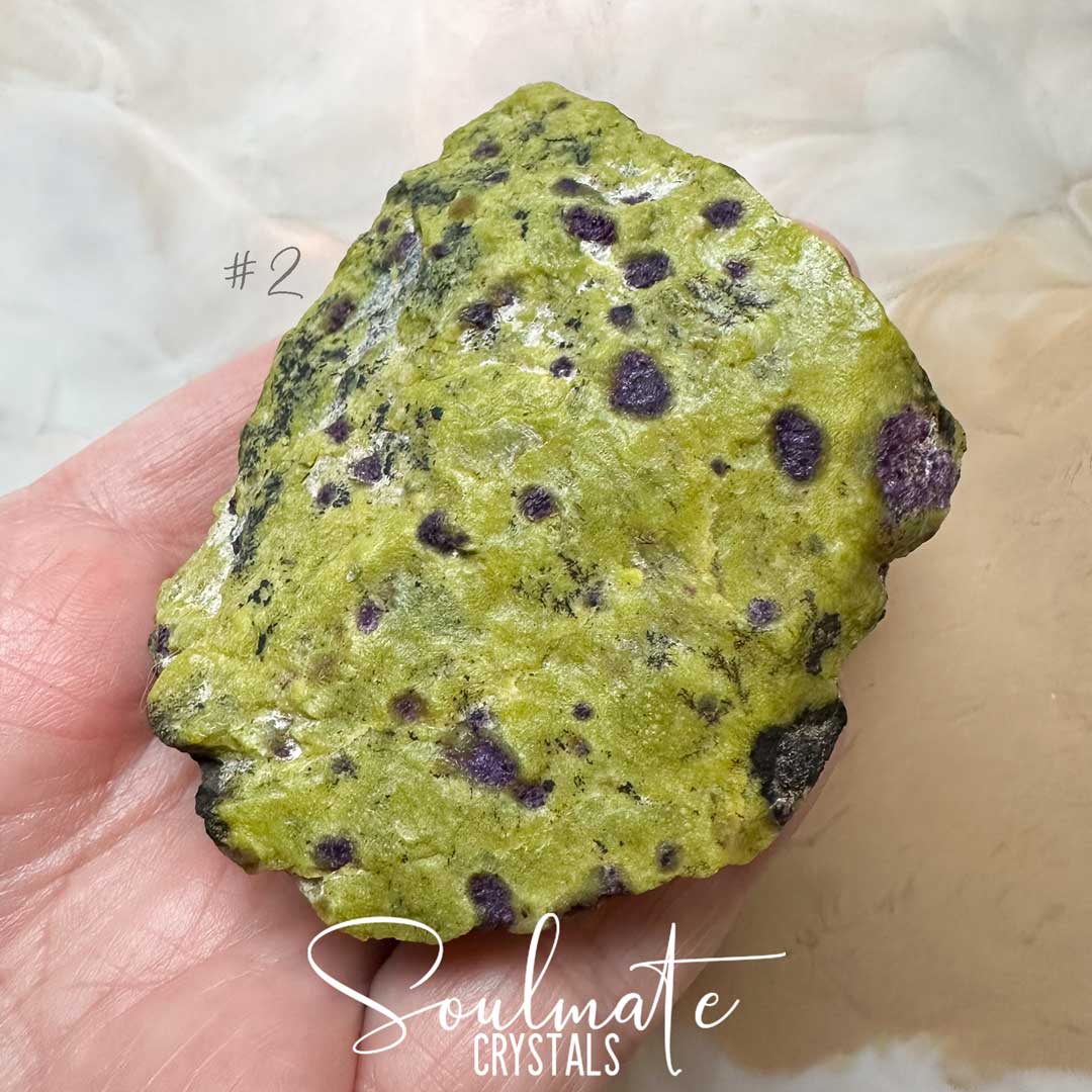 Soulmate Crystals Atlantisite Raw Natural Stone, Unpolished Serpentine Green Crystal with Stichtite Purple Inclusions for Wisdom, Compassion and Forgiveness