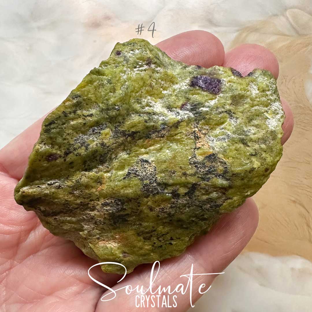 Soulmate Crystals Atlantisite Raw Natural Stone, Unpolished Serpentine Green Crystal with Stichtite Purple Inclusions for Wisdom, Compassion and Forgiveness