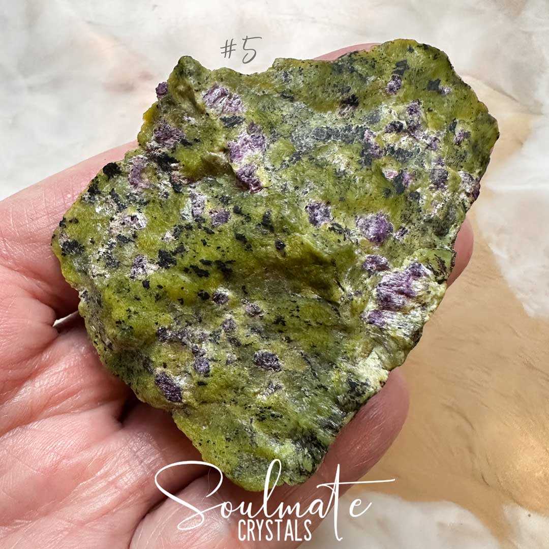 Soulmate Crystals Atlantisite Raw Natural Stone, Unpolished Serpentine Green Crystal with Stichtite Purple Inclusions for Wisdom, Compassion and Forgiveness