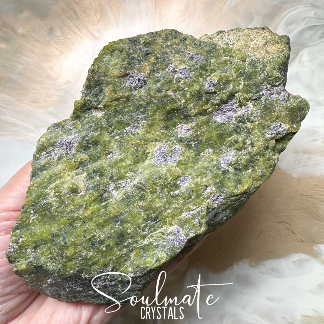 Soulmate Crystals Atlantisite Raw Natural Stone, Unpolished Serpentine Green Crystal with Stichtite Purple Inclusions for Wisdom, Compassion and Forgiveness