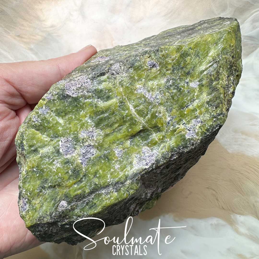 Soulmate Crystals Atlantisite Raw Natural Stone, Unpolished Serpentine Green Crystal with Stichtite Purple Inclusions for Wisdom, Compassion and Forgiveness