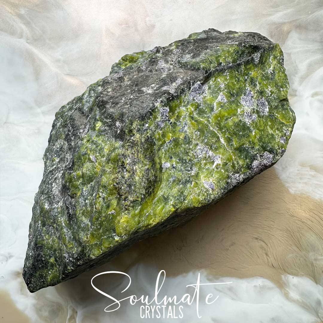 Soulmate Crystals Atlantisite Raw Natural Stone, Unpolished Serpentine Green Crystal with Stichtite Purple Inclusions for Wisdom, Compassion and Forgiveness
