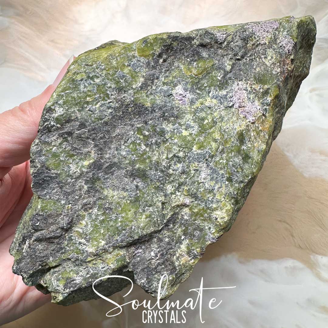 Soulmate Crystals Atlantisite Raw Natural Stone, Unpolished Serpentine Green Crystal with Stichtite Purple Inclusions for Wisdom, Compassion and Forgiveness