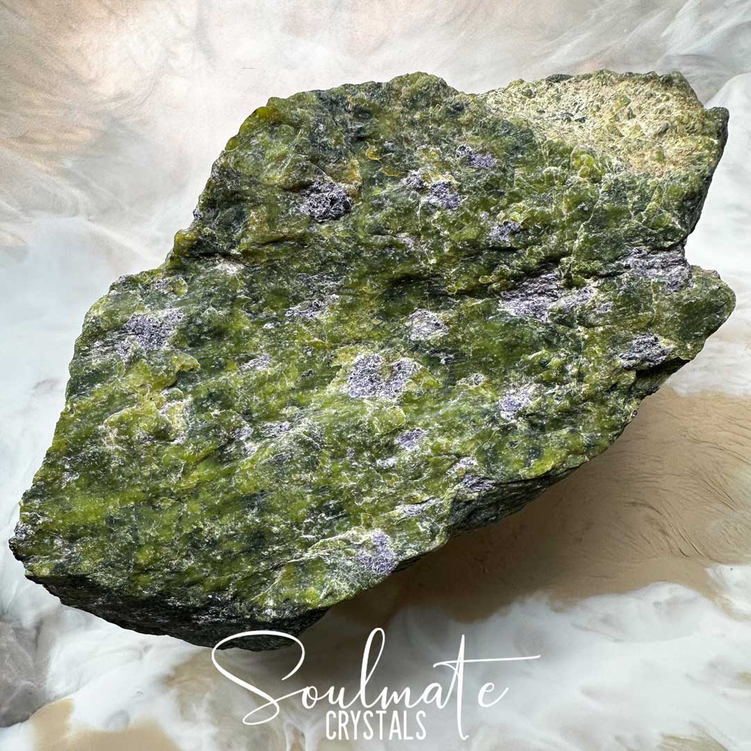 Soulmate Crystals Atlantisite Raw Natural Stone, Unpolished Serpentine Green Crystal with Stichtite Purple Inclusions for Wisdom, Compassion and Forgiveness