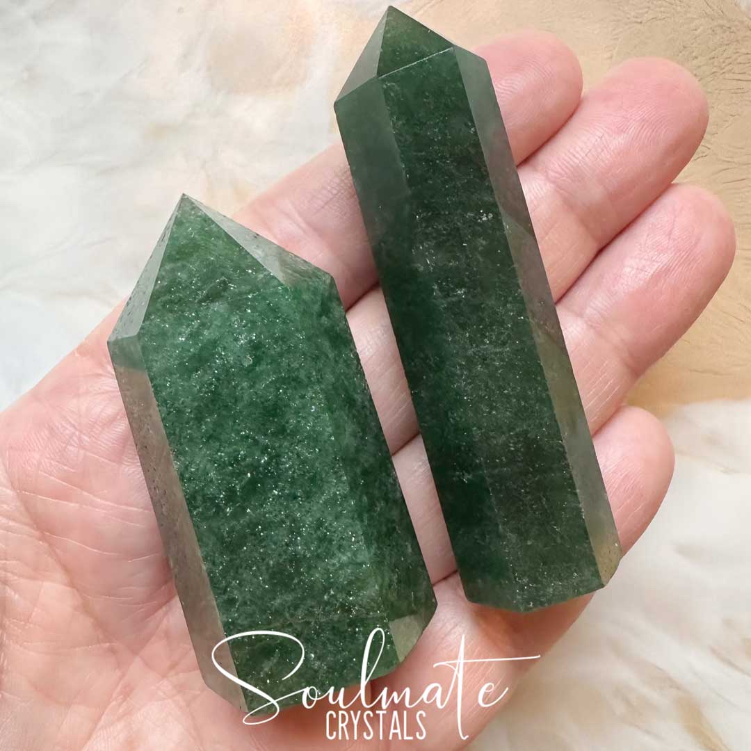 Soulmate Crystals Green Aventurine Polished Crystal Point, Polished Dark Green Crystal for Luck, Abundance, Risk Taking, Manifestation.