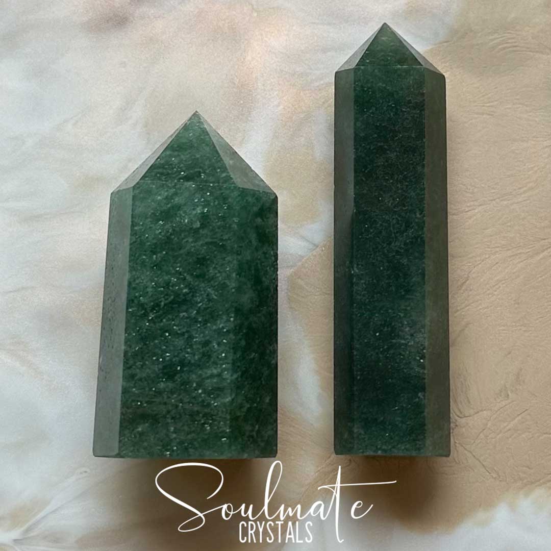 Soulmate Crystals Green Aventurine Polished Crystal Point, Polished Dark Green Crystal for Luck, Abundance, Risk Taking, Manifestation.