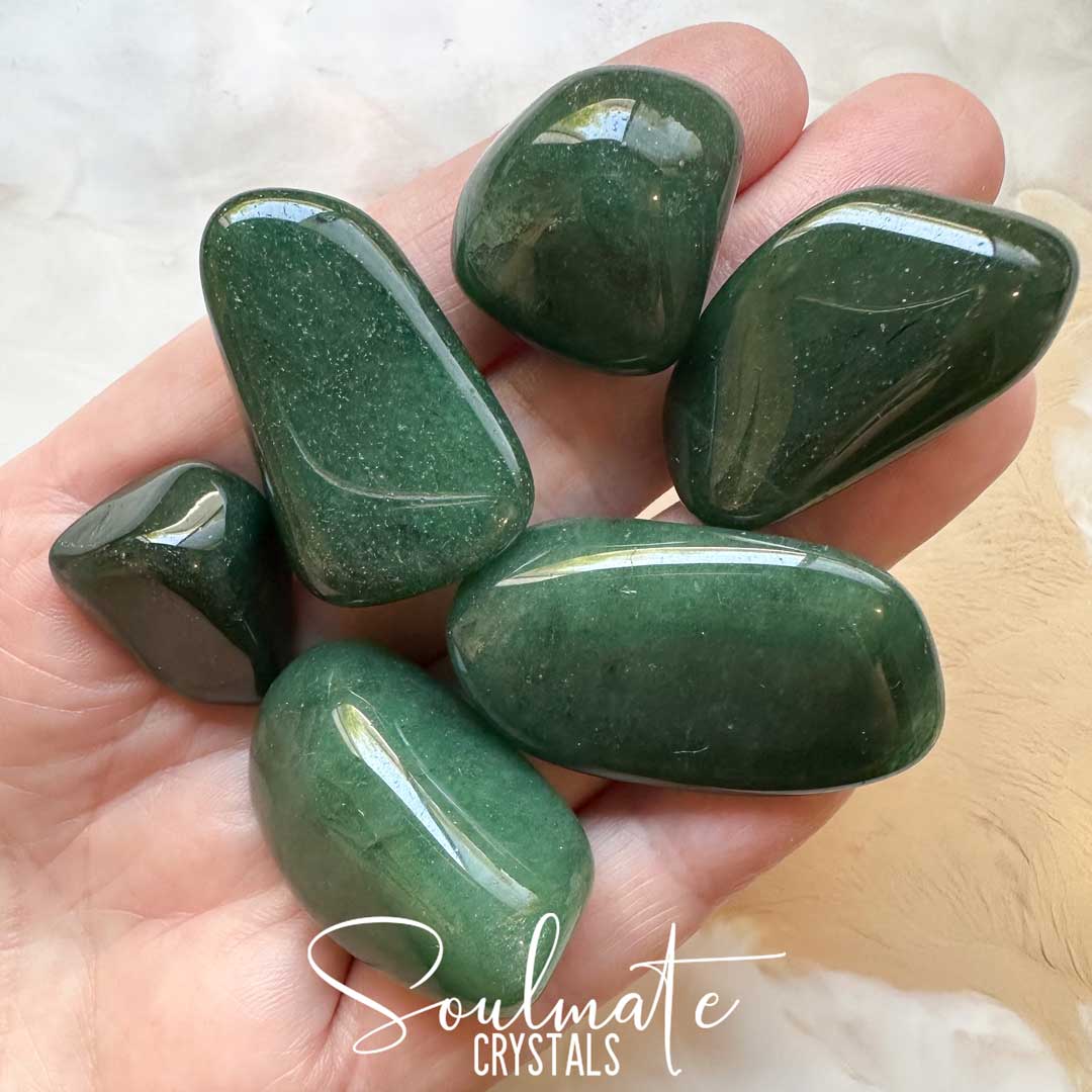 Soulmate Crystals Aventurine Green Dark Tumbled Stone, Polished Deep Jewel Toned Green Crystal for Luck, Abundance, Risk Taking, Manifestation, Prosperity, Opportunity.