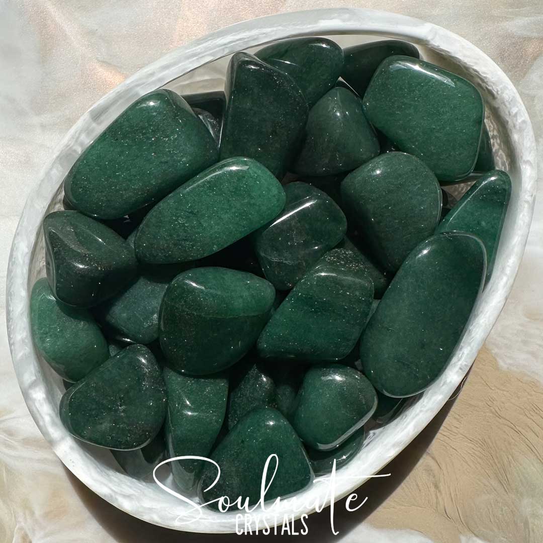 Soulmate Crystals Aventurine Green Dark Tumbled Stone, Polished Deep Jewel Toned Green Crystal for Luck, Abundance, Risk Taking, Manifestation, Prosperity, Opportunity.