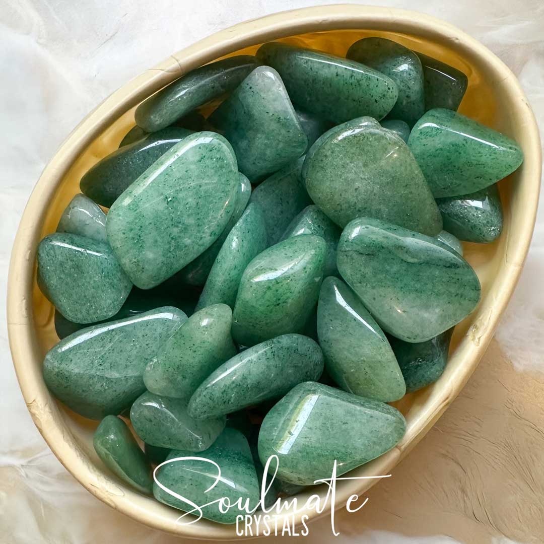 Soulmate Crystals Aventurine Green Light Tumbled Stone, Polished Mid Green Crystal Fuchsite Flecks for Luck, Abundance, Risk Taking, Manifestation, Prosperity, Opportunity.